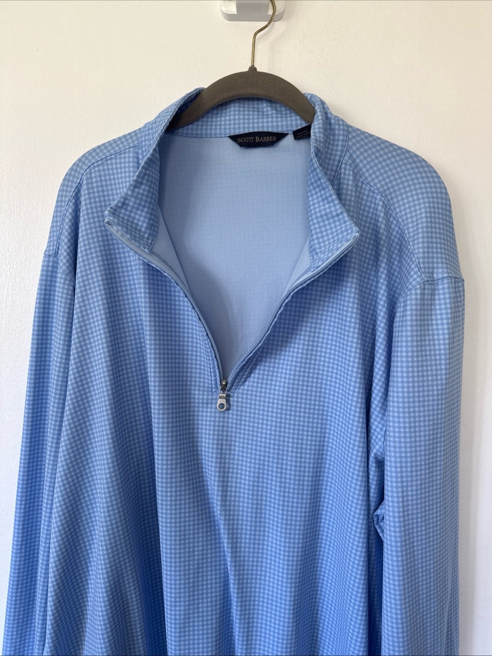 Scott Barber Light Blue Half-Zip Performance 1/4 Zip Gingham Shirt 2X